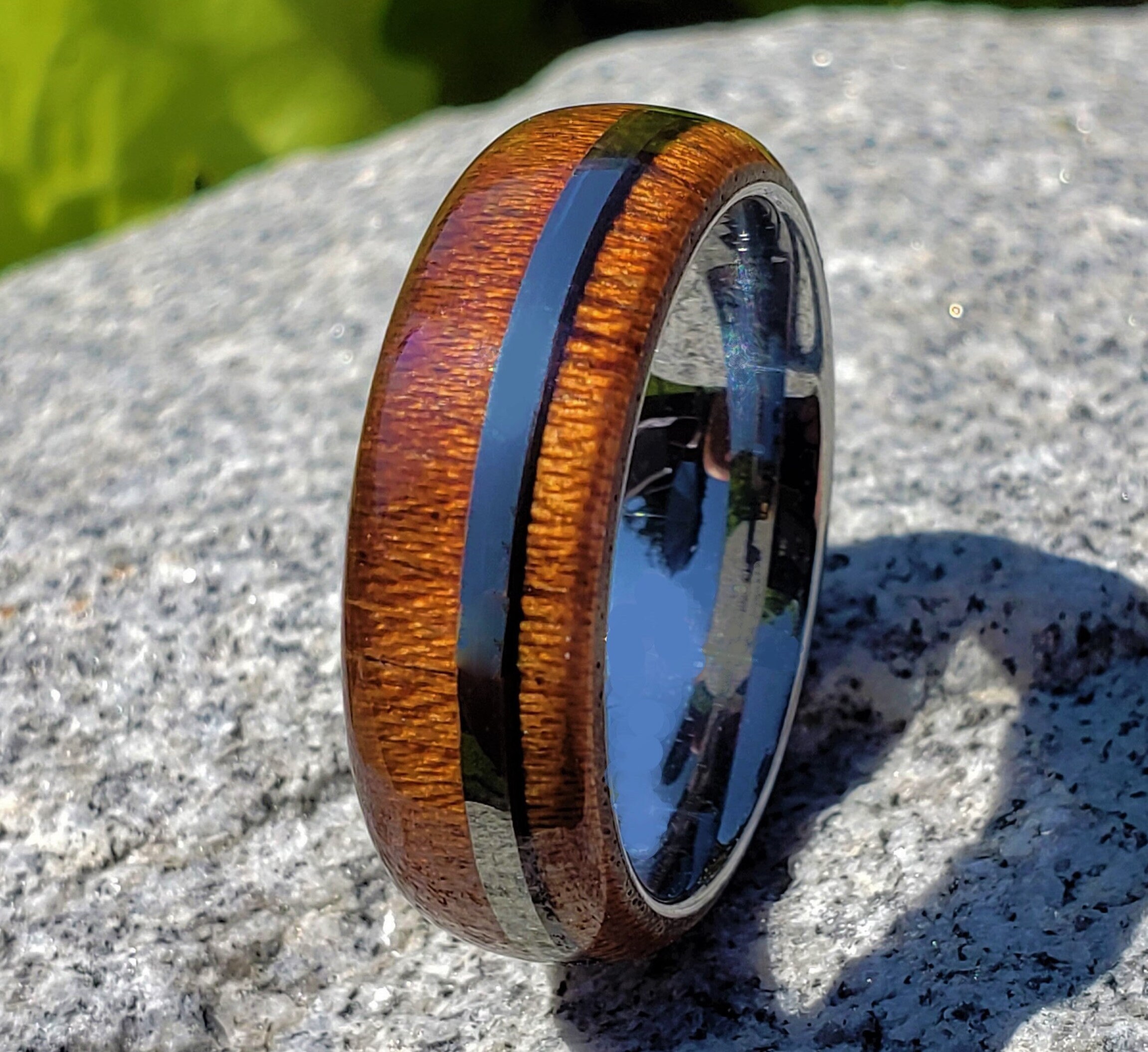 Hawaiian Koa Wood Tungsten Wedding Band Mens Tungsten Wedding