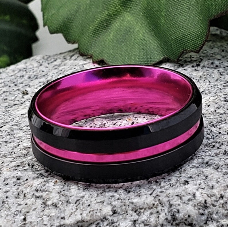 Hot Pink Tungsten Wedding Band Tungsten Ring Pink Tungsten Etsy