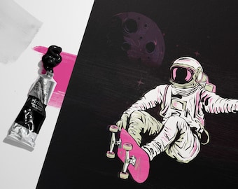 Astronaut? Astrocan! – Astronaut Skateboard Space Art Print