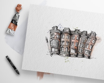 Boston House Party – Back Bay Watercolor Art Print