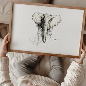 Elephant Memory – Watercolor Elephant Art Print, Pen and Ink Animal Drawing