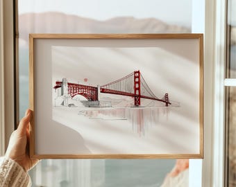 Golden Gate Love San Francisco Watercolor Art Print California Bridge Wall Art Decor