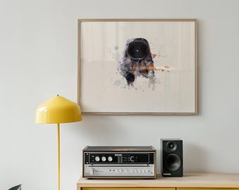 Astronauta bebiendo cerveza en el espacio — Impresión moderna de acuarela para pared