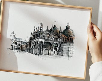 Impresión de arte arquitectónico de la Basílica de San Marcos en Venecia