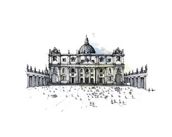 Impresión artística en acuarela del Vaticano – Roma