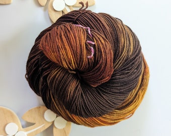 Variegated Sock Yarn: Hand Dyed Superwash Merino Wool, Brown Tan Orange - Cottage