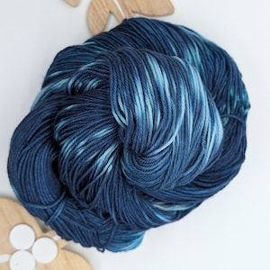 Fingering Weight Sock Yarn / Rich Navy Blue, Purple Undertones and Speckle Resists (100% Superwash Merino Wool) Hand Dyed / Constellation