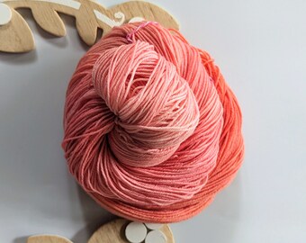 Peach Melba Hand Dyed Sock Yarn: Peachy Pink Superwash Merino Wool