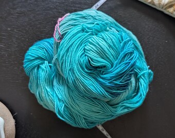 Hand Dyed Super Wash Merino Wool Sock Yarn: Maldives - Light Sky Blue, Turquoise, Navy