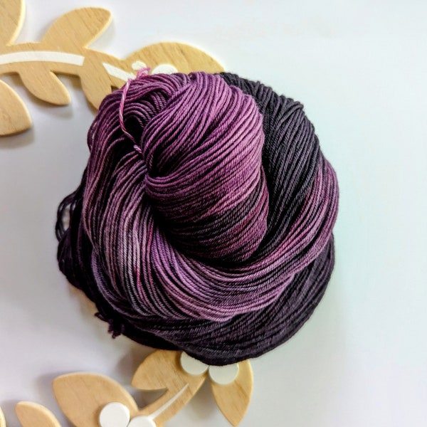 Fingering Weight Sock Yarn / Deep Purple, Black, and Berry toned yarn (100% Superwash Merino Wool) Hand Dyed / Blackberry