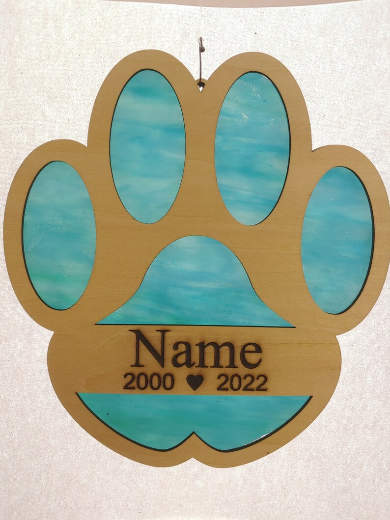 Blue Stained Glass Dog Paw With Wood Framing Etsy