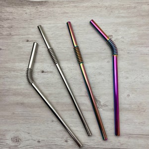 Engraved Bendable Stainless Steel Straw, Rainbow Straw, Eco Friendly Gift, Sipping Straw, Custom Reusable Straw, Wide Straw