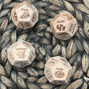 FOOD - Where/What To Eat Dice, Couples Dinner Idea Dice, Food Decision Dice, 12 Food Options Dice