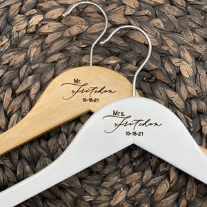 Mrs. or Mr. Wedding Hanger, Personalized Wedding Dress Hanger, Engraved Hanger, Bride and Groom Engraved Hanger image 2