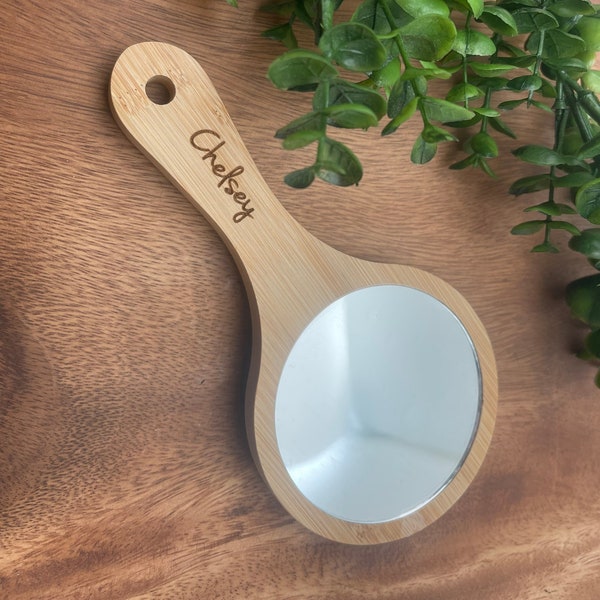 Engraved Hand Mirror, Personalized Wooden Mirror