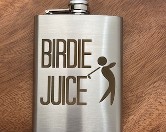 Birdie Juice Flask, Golf Gift, Stainless Steel or Leather