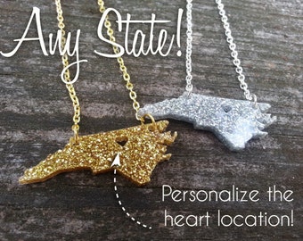 Personalized any city/state glitter acrylic necklace