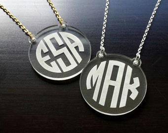 Crystal Clear: Engraved Acrylic Monogram Necklace with Script or Circle Font