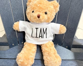 Oso de peluche personalizado con camiseta con nombre personalizado • Peluche de 37 cm (14,5 pulgadas) para guardar como recuerdo