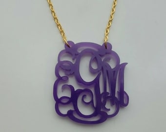 Large 2" Monogram Acrylic Cutout Necklace with Vine Font or Circle Font - with gift box!