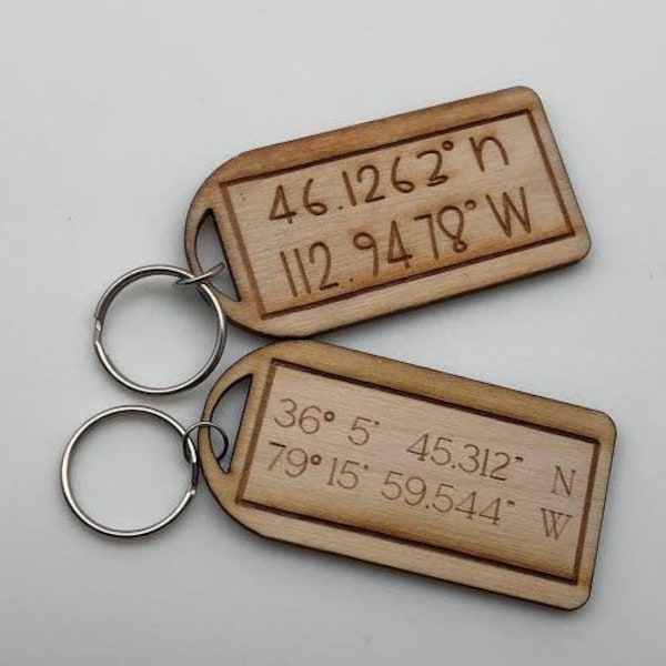 Custom Coordinates Keychain, Custom Keychain, Latitude Longitude Wood Keychain, Groomsmen Gifts, Custom Gift