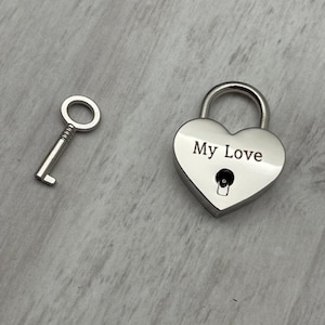 Personalized Heart Lock with Key, Engraved Metal Lock, Love Locket