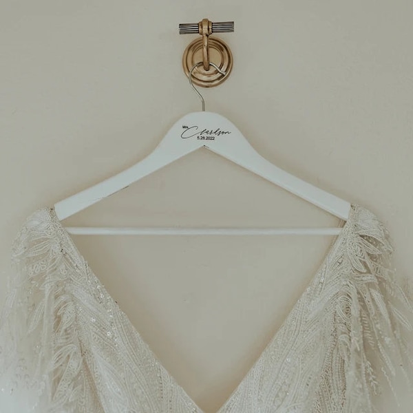 Mrs. or Mr. Wedding Hanger w/ date, Personalized Wedding Dress Hanger, Engraved Hanger, Bride and Groom Engraved Hanger