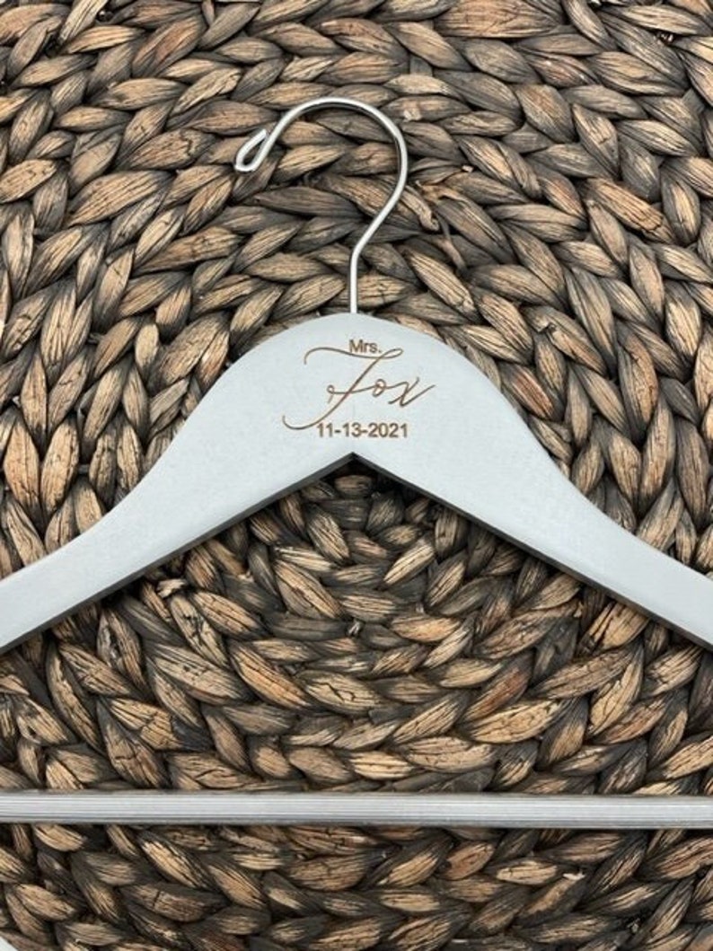 Mrs. or Mr. Wedding Hanger, Personalized Wedding Dress Hanger, Engraved Hanger, Bride and Groom Engraved Hanger image 3