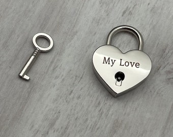 Personalized Heart Lock with Key, Engraved Metal Lock, Love Locket