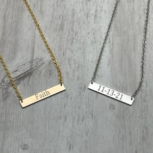 Personalized Metal Engraved Bar Necklace - Custom Engraved Bar Necklace - Gifts For Her