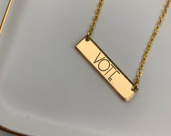 VOTE Necklace - Michelle Obama Vote - Custom Necklace - Vote 2020 - Electrion 2020 - Personalized Bar Necklace