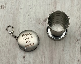 Custom Stainless Steel Cup, Travel Cup, Retractable Cup, Keychain Cup, Engraved Camping Gear