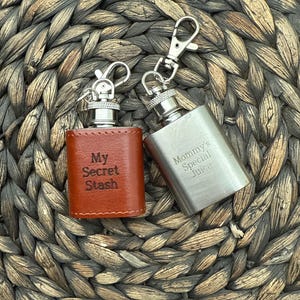 Personalized Mini Stainless or Leather Flask, Keychain Flask, Baby Flask, Liquor To Go