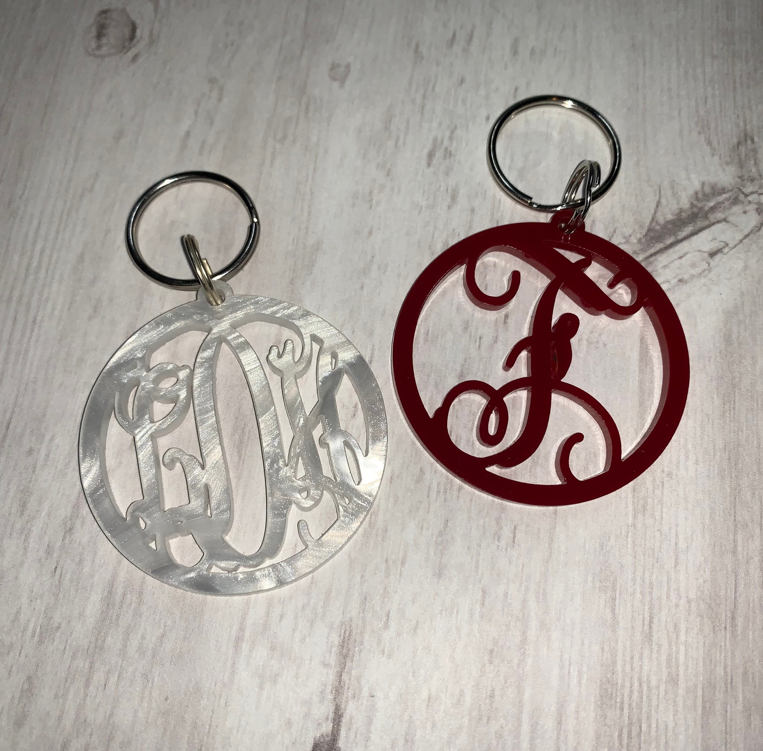 Key Chain Font Monogram Cutout Keychain With Circle Font or Vine Font - Etsy