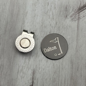 Magnetic Black Metal Golf Ball Marker w/ Hat Clip, Engraved Personalized Ball Maker, Gifts for Golfer