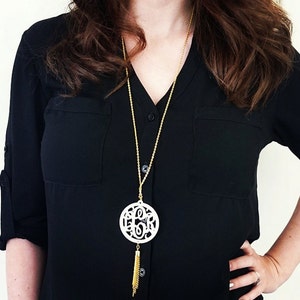 Tassel Monogram Acrylic Necklace with an extra long chain image 3