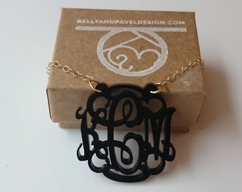 1.5" Monogram Acrylic Necklace with Vine or Circle Font - with gift box!