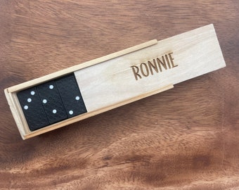 Personalized Domino 28pc Set In Wooden Box - Engraved Domino Set
