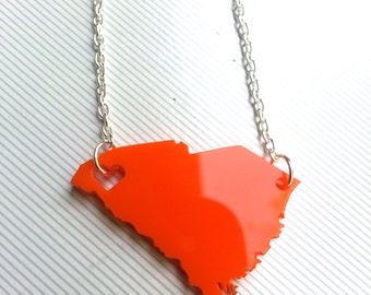 Personalized! Clemson Necklace Heart over Clemson, South Carolina