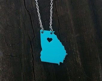 Personalized!  Acrylic State Cutout Necklace - Georgia or any state