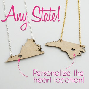 Personalized! Birch Wood State Cutout Necklace (Any State) - with gift box