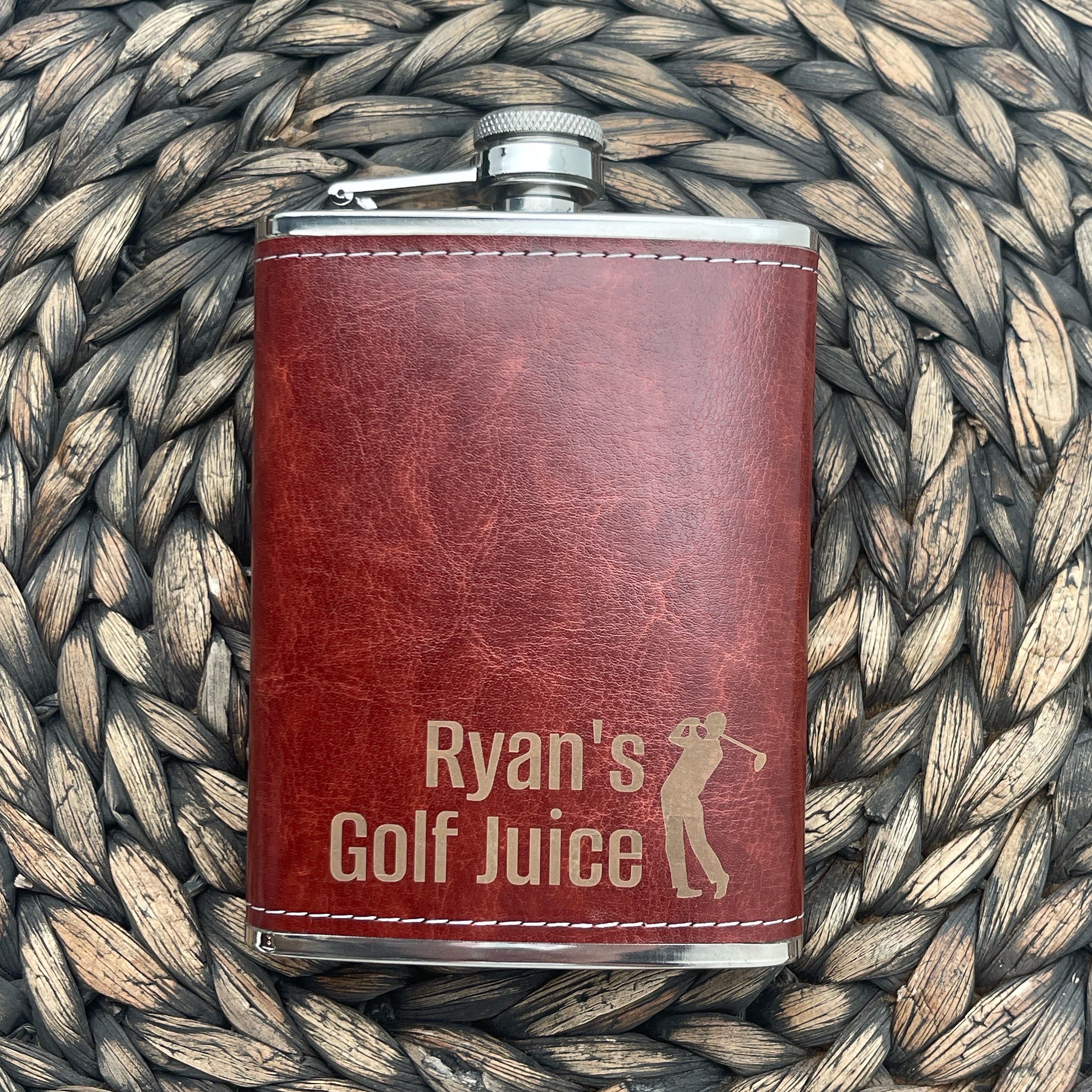 Personalized Name Golf Juice Stainless or Leather Flask, Flask For Golfer, Gifts For Him