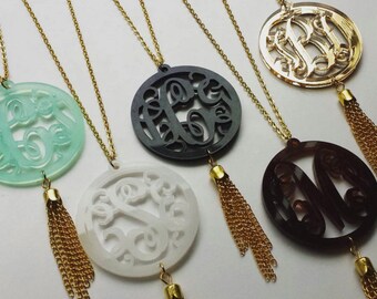 Tassel Monogram Acrylic Necklace with an extra long chain