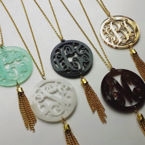 Tassel Monogram Acrylic Necklace With 