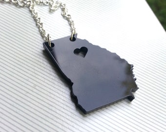 Personalized! Georgia Tech Necklace Heart over Atlanta, Georgia