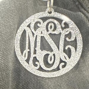 Personalized Monogram Keychain, 2 Inch Acrylic or Wood Initial Key Ring, Circle or Vine Font image 4