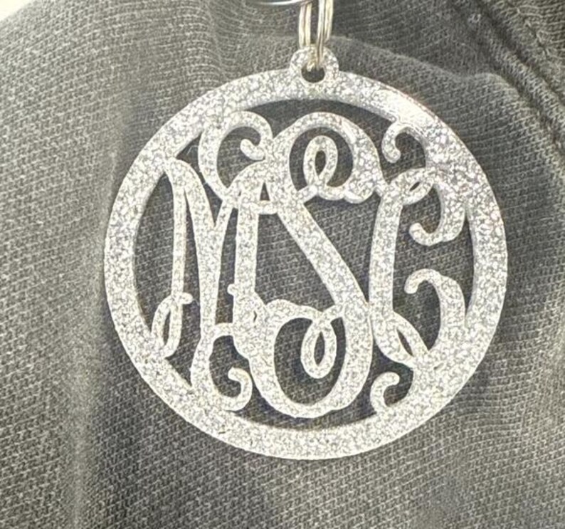 Personalized Monogram Keychain, 2 Inch Acrylic or Wood Initial Key Ring, Circle or Vine Font image 4