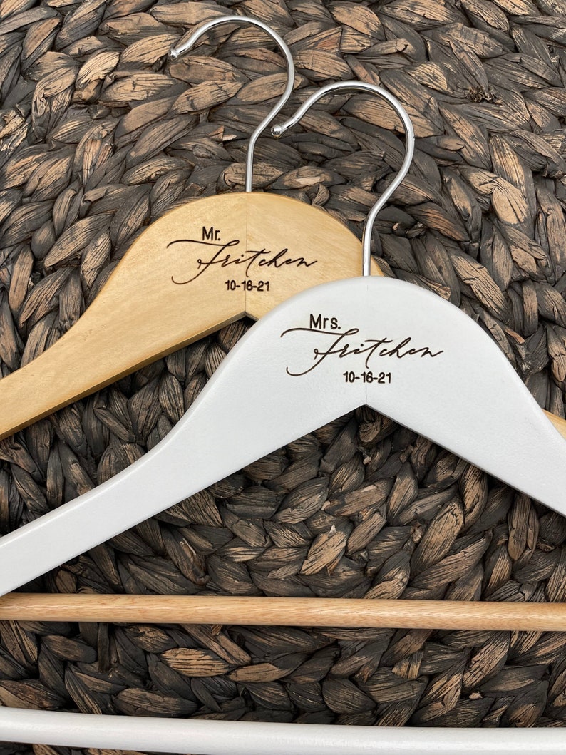 Mrs. or Mr. Wedding Hanger, Personalized Wedding Dress Hanger, Engraved Hanger, Bride and Groom Engraved Hanger 