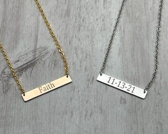 Personalized Metal Engraved Bar Necklace - Custom Engraved Bar Necklace - Gifts For Her