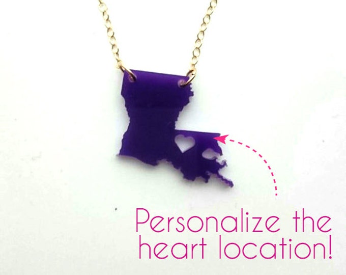 Personalized! Louisiana Acrylic Necklace - heart over ANY CITY